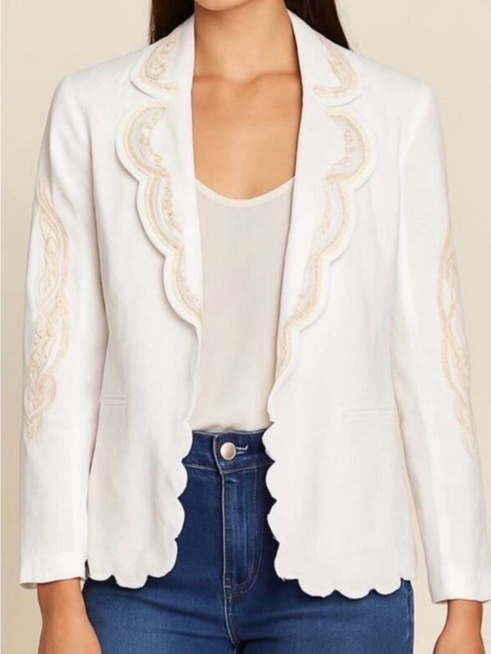 Joie‎ White Scalloped Lace-Trim Blazer Sz XL